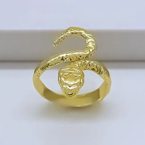 Retro snake-shaped gold open ring with embossed scales and detailed serpent head