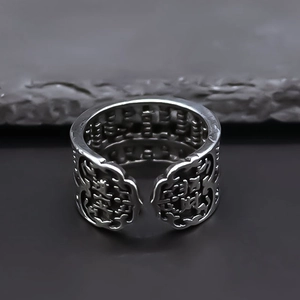 Vintage silver abacus ring with Chinese lucky characters for wealth and prosperity