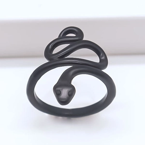 Punk style matte black snake shaped wrap ring for men and women with edgy animal design