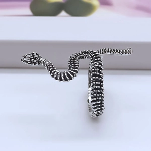 Macro detail of antique silver snake ring showing intricate scales and gothic textures