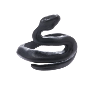 Minimalist snake-shaped wrap ring in matte black finish with creative open design