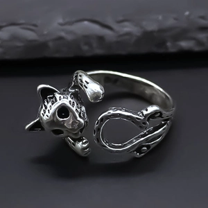 Vintage Alloy Leopard Head Open Ring Adjustable Animal Wrap Ring Retro Silver Punk Jewelry For Men Women Daily Accessary