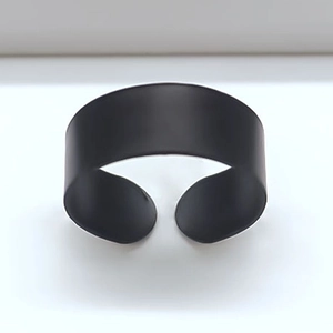 Minimalist wide matte black open ring for men and women with brushed metal finish
