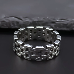 Irregular Geometric Hollow Woven Alloy Ring For Men Women Hip Hop Punk Industrial Style Silver Color Textured Band Ring