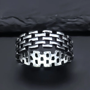 Irregular textured alloy ring with a retro woven pattern for men and women