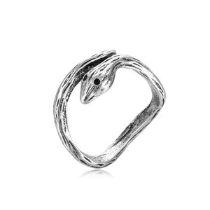 Macro detail of vintage snake ring showing scales texture and retro silver finish
