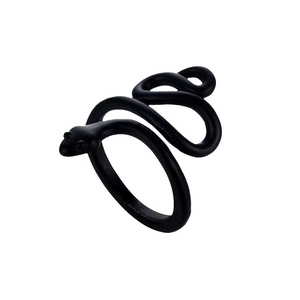 Punk style matte black snake wrap ring with gothic spiral animal design for men and women