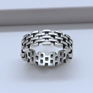Retro irregular geometric woven style stainless steel ring for men and women