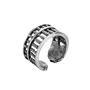 Retro abacus shaped open ring with vintage silver finish and adjustable band design