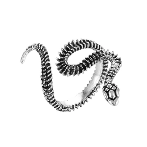 Vintage silver snake wrap ring with punk style scales and gothic distressed finish
