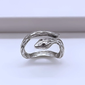 Retro silver snake ring with realistic scale texture in a wrap-around unisex design