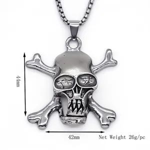Gothic skull and crossbones pendant necklace in retro silver finish for street style