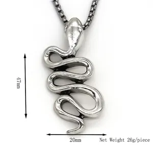 Collier pendentif serpent vintage en argent pour hommes et femmes taille 47mm par 20mm