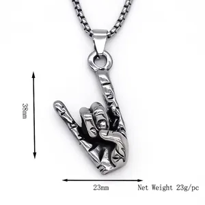 Hip hop rock gesture hand pendant necklace in vintage stainless steel style