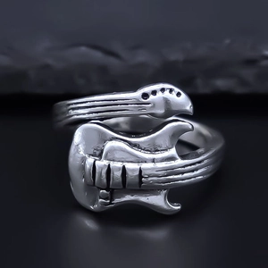 Vintage Alloy Guitar Open Ring For Men Women Hip Hop Rock Adjustable Antique Silver Finger Ring Music Jewelry Gift