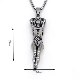 Collier rétro en acier inoxydable avec pendentif femme sexy sur chaîne perle