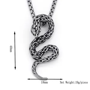 Vintage antique silver snake pendant with textured scales on a durable box chain