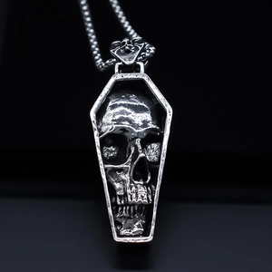 Collier Pendentif Cercueil Crâne Style Gothique Punk Vintage Bijoux en Alliage Électroplaqué pour Hommes Femmes Cadeau