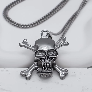 Gothic skull and crossbones pendant necklace with silver box chain for men and women