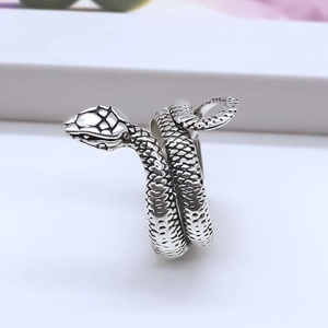 Vintage silver snake wrap ring with detailed scale texture in a minimalist style