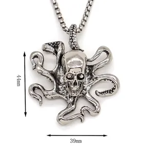 Retro Cthulhu octopus skull pendant necklace with detailed size and weight specs