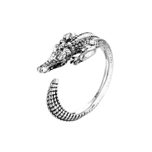 Vintage Krokodil-Ring in Silber mit Schuppenstruktur und verstellbarem Design