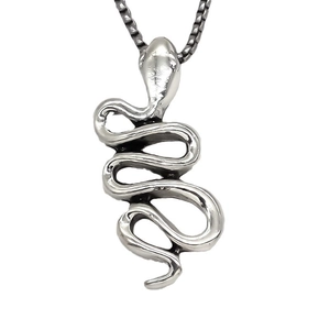 Collier avec pendentif serpent rétro, finition antique et chaîne à boîte pour adultes