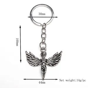 Retro angel pendant keychain in antique silver finish for backpacks, 100mm height