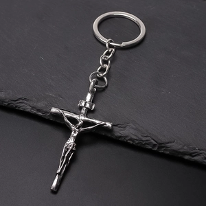 Alloy Jesus Crucifixion Cross Pendant Keychain Personalized Silver Metal Religious Car Key Ring For Men Women Couple Accessory
