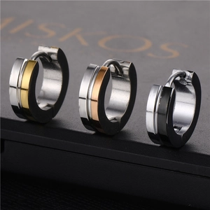 Unisex Stainless Steel Huggie Hoop Earrings Two Tone Gold Silver Black Striped Punk Minimalist Jewelry Gift Single Piece