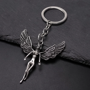 Vintage Alloy Angel Wing Keychain Fashion Metal Fairy Pendant Backpack Ornament For Women Students School Jewelry Gift