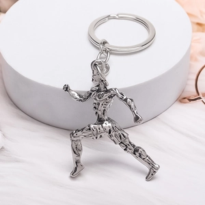 Running man athlete charm alloy keychain in antique silver finish for fitness enthusiasts