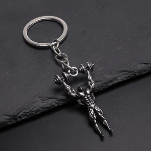 Fitness Weightlifter Metal Keychain Muscle Man Lifting Barbell Pendant Gym Lover Gift Hip Hop Punk Keyring For Men Women