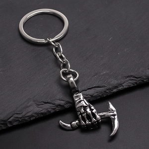Portachiavi Punk Gotico a Mano di Scheletro Con Piccone Pendente per Escavatore in Lega Argento Vintage Accessorio per Portachiavi Creativo