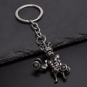 Porte-Clés Fitness Bouledogue Musclé en Alliage Vintage Avec Haltères Hip Hop Anneau de Clé en Métal Bijoux Hommes Femmes