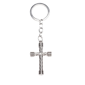 Sliver twisted cross keychain with spiral metallic texture for car keys and bags