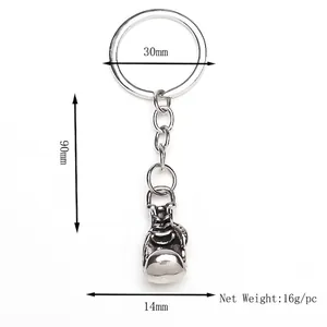 Silver zinc alloy boxing glove keychain pendant with 30mm ring on a white background