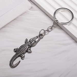 Porte-clés crocodile rétro en métal argenté avec détails de texture de peau réalistes