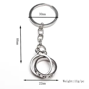 Portachiavi a doppio anello in argento lucido con numeri romani, lunghezza 88mm, stile