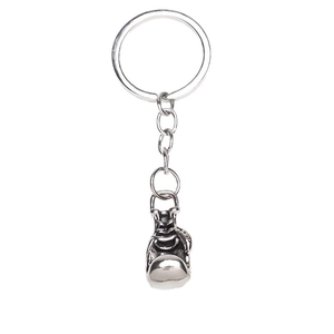 Polished silver boxing glove keychain with alloy pendant and sturdy link chain