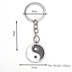 Yin Yang Tai Chi Schlüsselanhänger aus Silbermetall mit 30mm Ring Größendetails