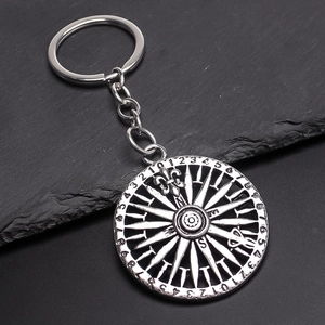 Vintage Alloy Compass Keychain Retro Navigation Pendant Numeric Keyring For Men Personalized Jewelry Accessory Antique Silver
