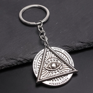 Vintage Alloy Eye Of Providence Keychain Retro Silver Plated Freemason Evil Eye Key Ring Bag Car Pendant Jewelry Accessories