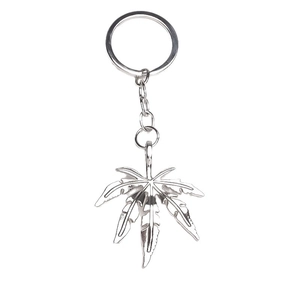 Silver alloy maple leaf keychain with retro hip-hop style on white background
