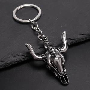 Llavero de Metal con Cabeza de Toro Vintage Esqueleto Estilo Punk Western Aleación Colgante de Calavera de Toro para Bolso Llave de Coche Joyería