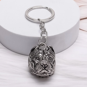 Retro Bulldogge Kopf Schlüsselanhänger aus Legierung in Vintage-Silber Optik