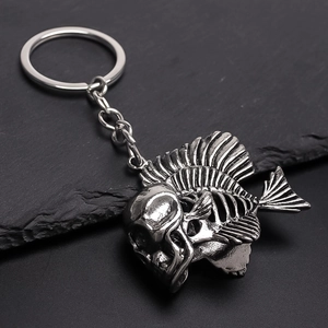 Retro Punk Skull Fish Bone Keychain Metal Alloy Gothic Skeleton Key Ring Pendant For Men Women Backpack Charm Accessories