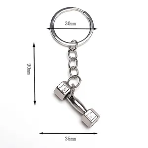 Porte-clés haltère en argent poli pendentif de fitness avec anneau, poids net de 18g