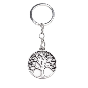 Vintage silver Tree of Life keychain with hollow round charm for bags and keys