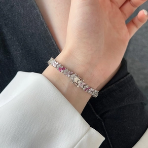 French style S925 sterling silver bracelet for women with colorful zircon inlay on wrist